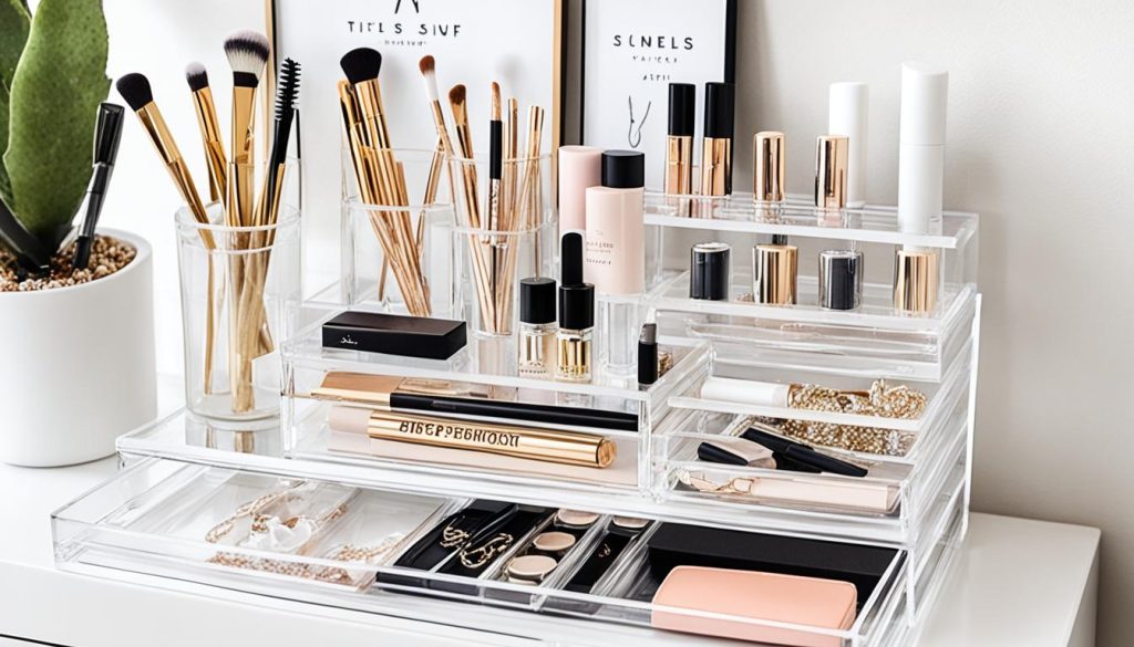 minimalist makeup and jewelry storage